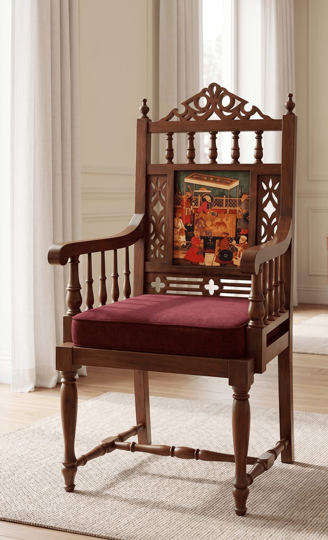 Luxury Heritage Handcrafted Wooden Accent Armchai
