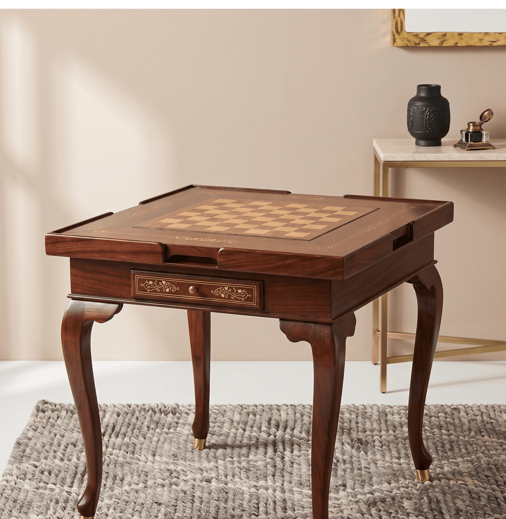 The Royale Marquetry Chess Table three in one
