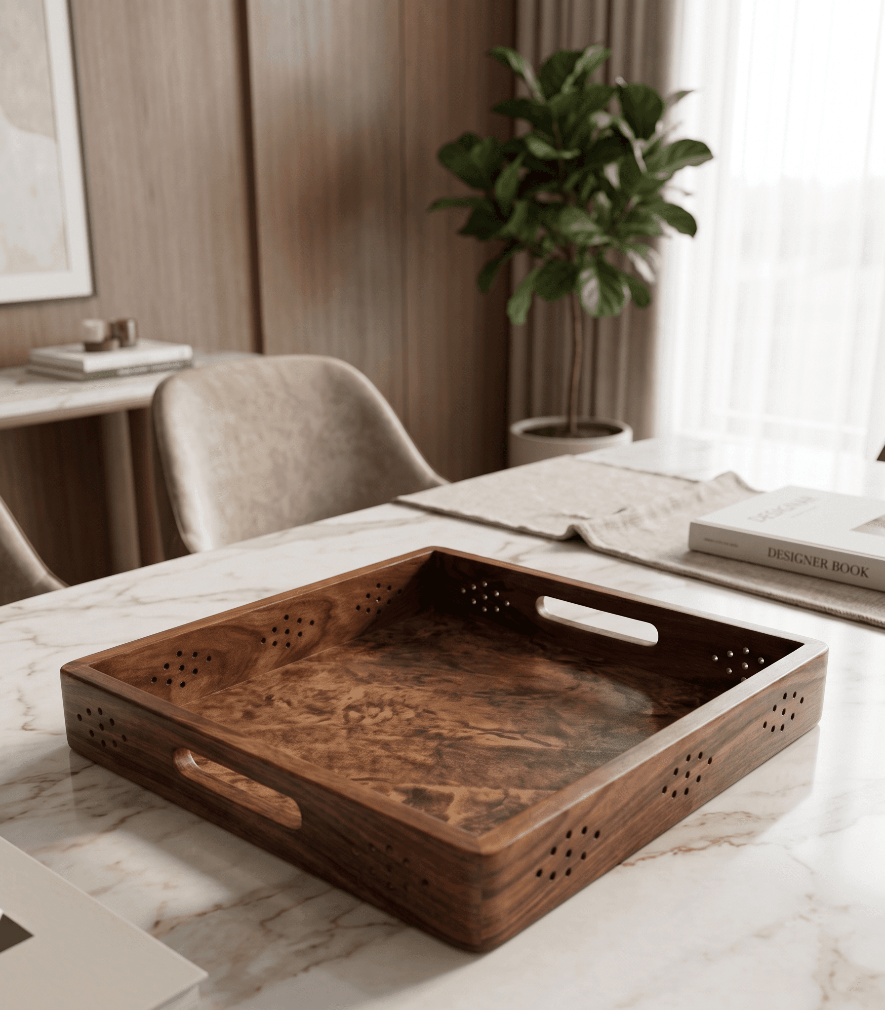 Solid wood handcrafted serving tray
